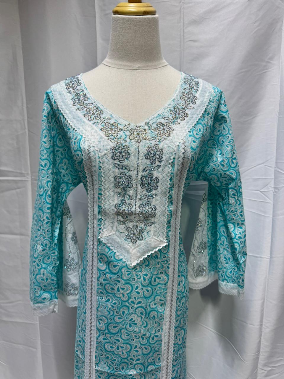 Elegant Cotton Mukhawar - Turquoise
